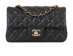 Mini Rectangular Classic Flap, Lambskin, Black, P2C7C4T3, DB/E, 3*